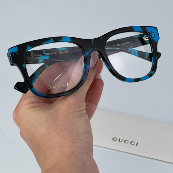 Gucci GG1332O 006 BRAND NEW Eyeglasses Spotted Black Turquoise Havana Square - Picture 1 of 10